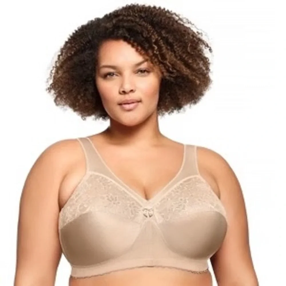 Glamorise MagicLift Bra Womens 54C Nude Lace Trim Wirefree Support 1000 Lingerie